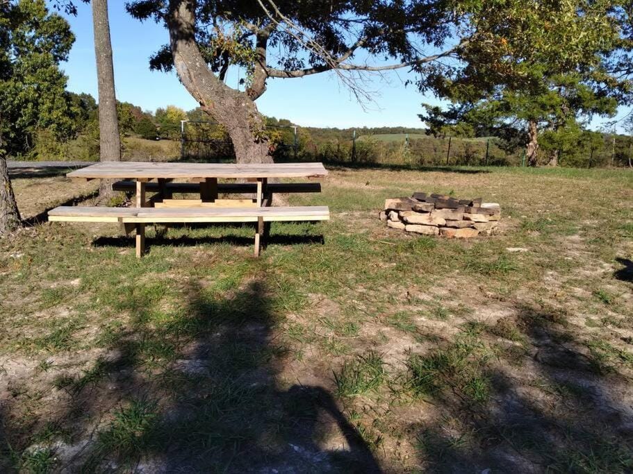 Cabin with a tree house on a buffalo farm . Cabin in Buffalo River