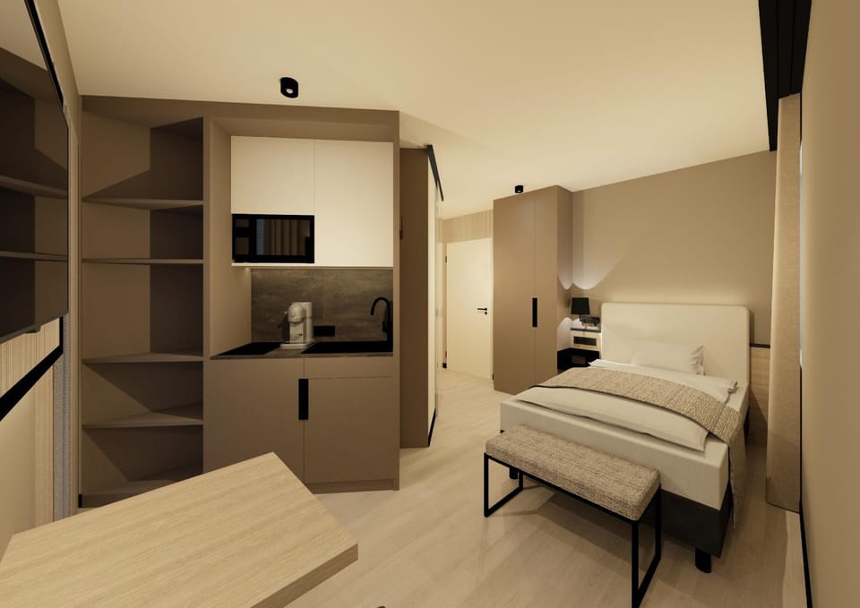 Bed, Kitchen or kitchenette, Photo of the whole room, Bedroom