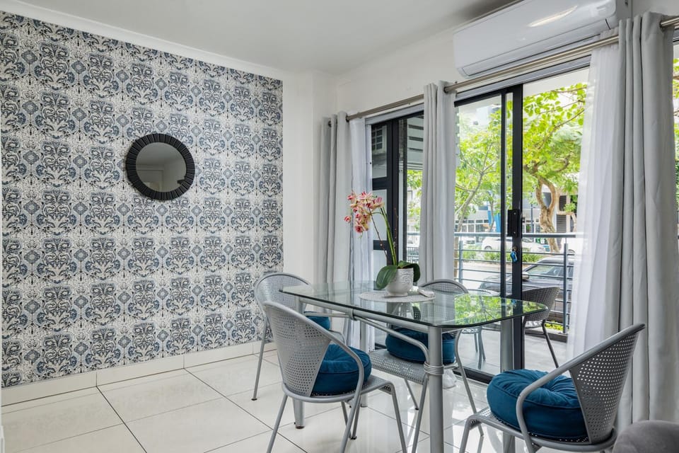 View (from property/room), Balcony/Terrace, Decorative detail, Dining area, air conditioner