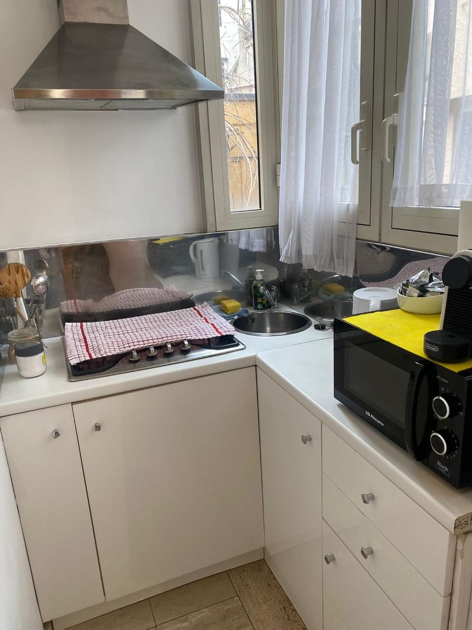 Kitchen or kitchenette, stove
