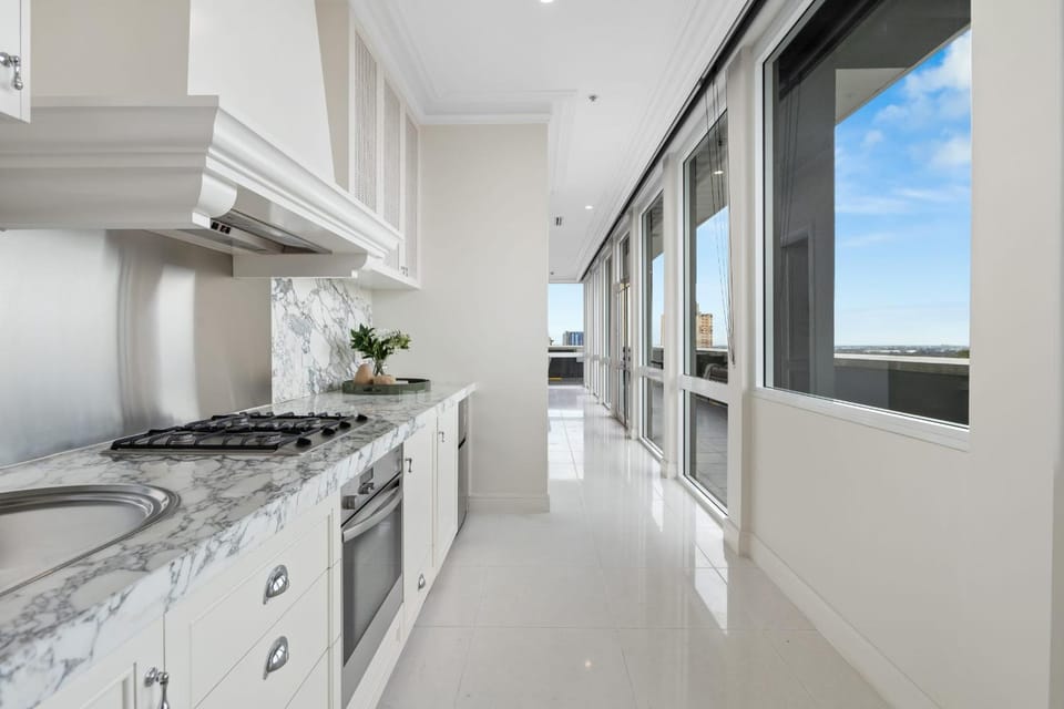 Kitchen or kitchenette, stove
