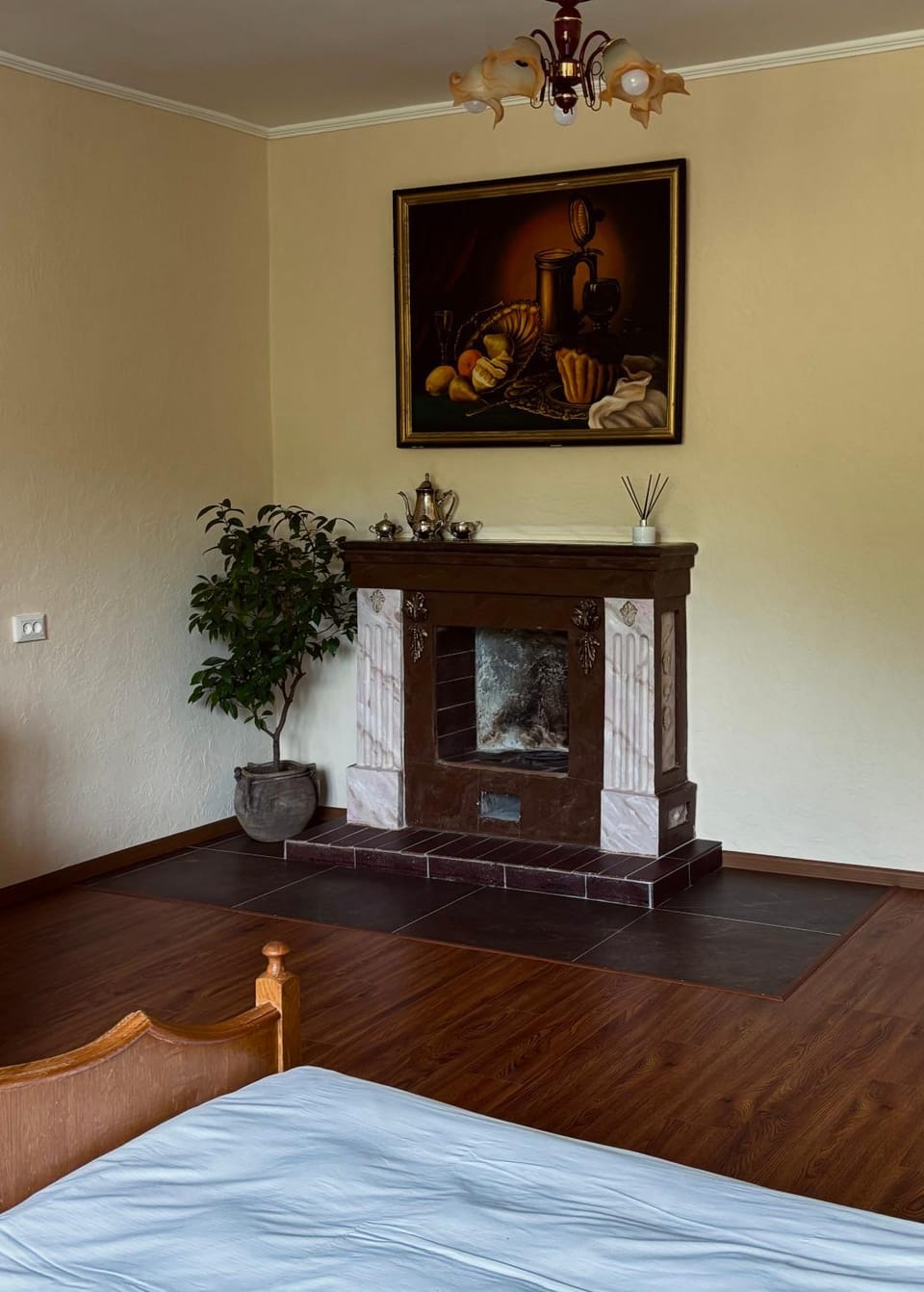 Photo of the whole room, Bedroom, fireplace