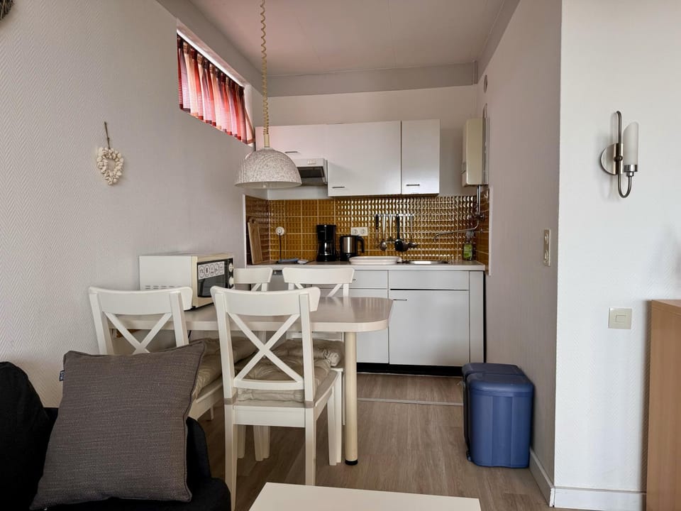 Kitchen or kitchenette, Living room, Seating area, Dining area, stove