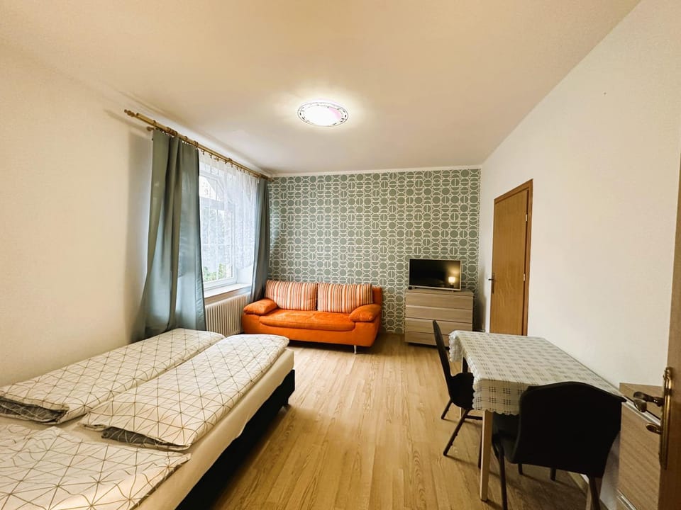 Bed, TV and multimedia, Living room, Photo of the whole room, Seating area, Dining area, Bedroom, hair dresser