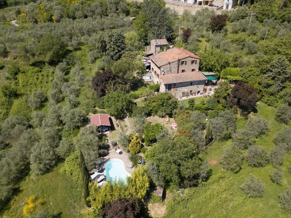Property building, Natural landscape, Bird's eye view, Garden, Garden view, Pool view, Swimming pool