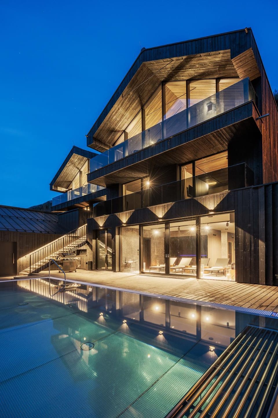 Property building, Night, Pool view, Swimming pool