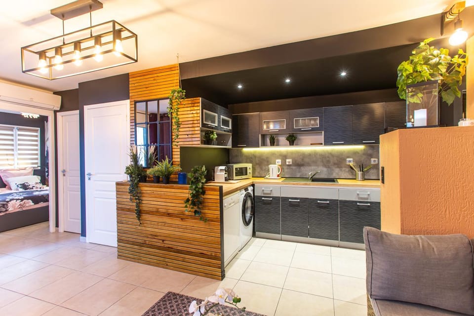 Kitchen or kitchenette, stove