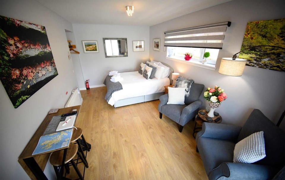 Bed, TV and multimedia, Living room, Photo of the whole room, Seating area, Bedroom