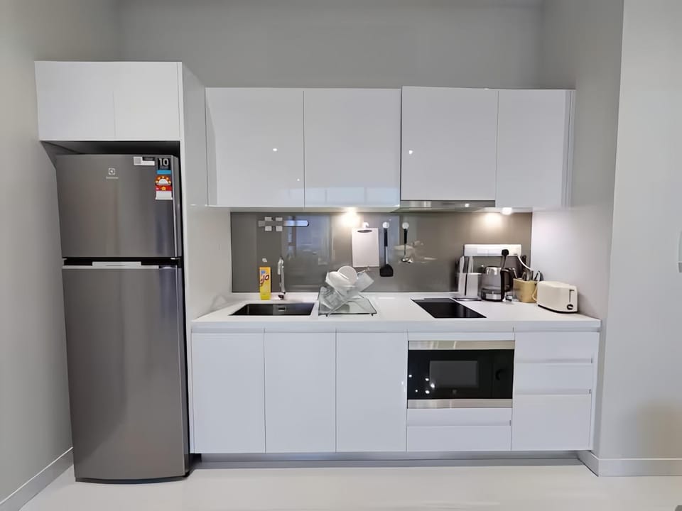 Kitchen or kitchenette, stove