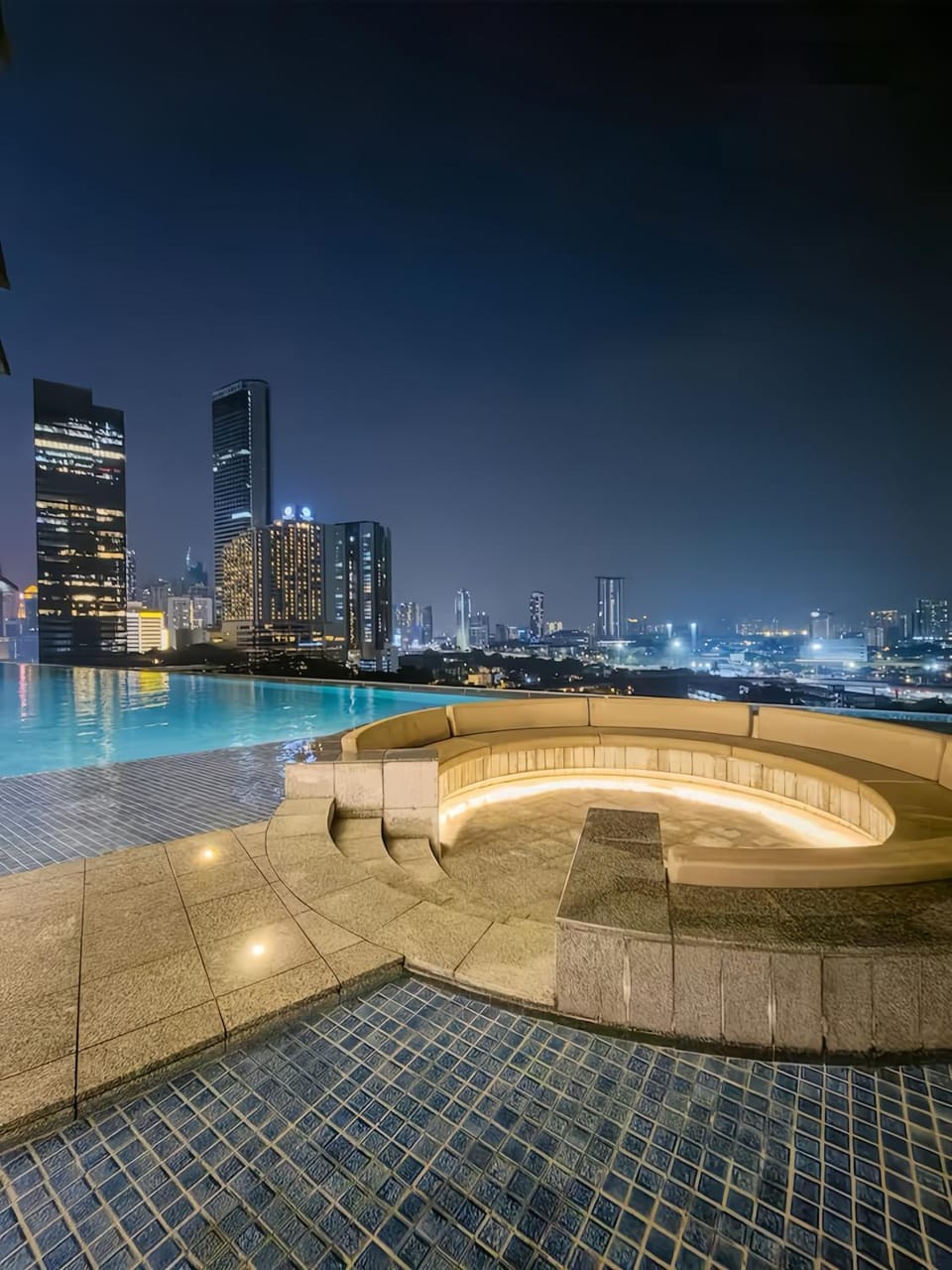Property building, Night, City view, Pool view, Swimming pool