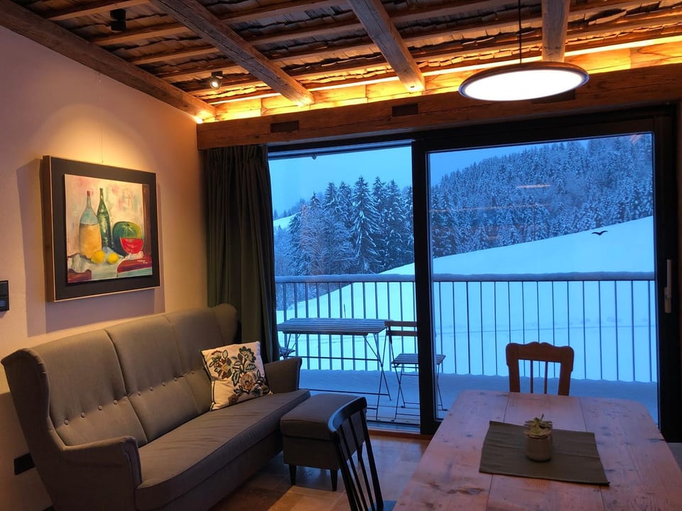 Patio, Natural landscape, Winter, View (from property/room), Balcony/Terrace, Balcony/Terrace, Living room, Photo of the whole room, Decorative detail, Seating area, Garden view, Mountain view, Area and facilities, internet