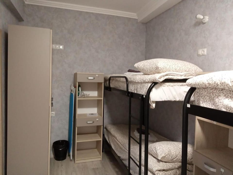 Bed, bunk bed, microwave, storage