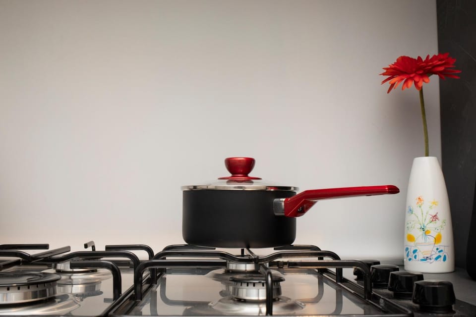 Kitchen or kitchenette, stove