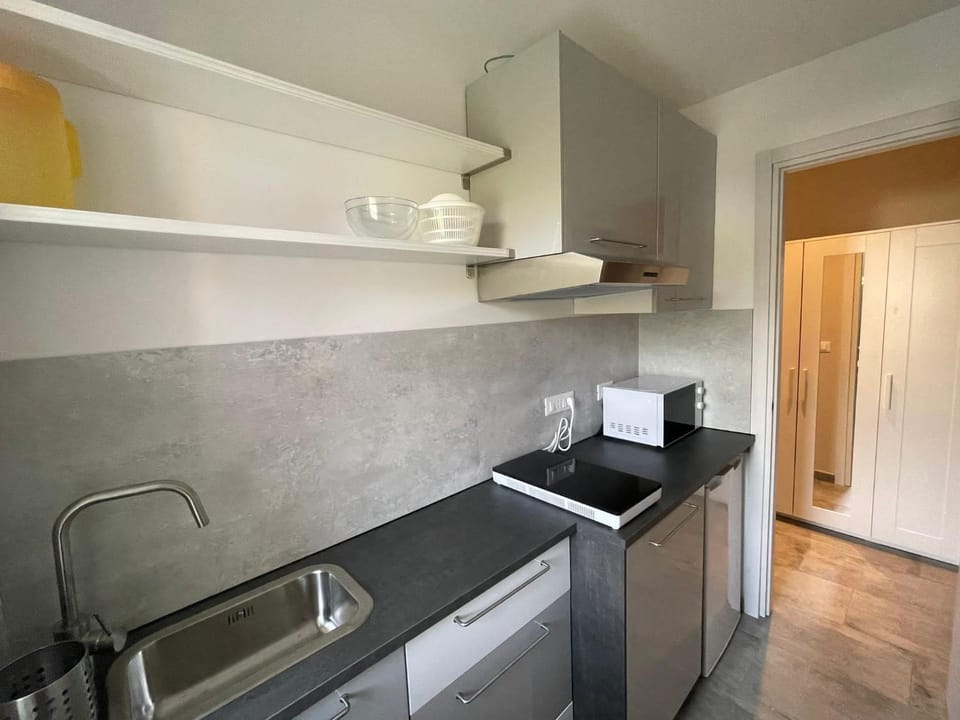 Kitchen or kitchenette, dishwasher, microwave