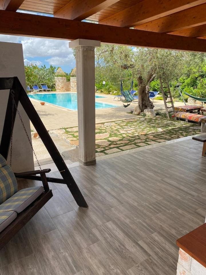 Patio, Seating area, Pool view