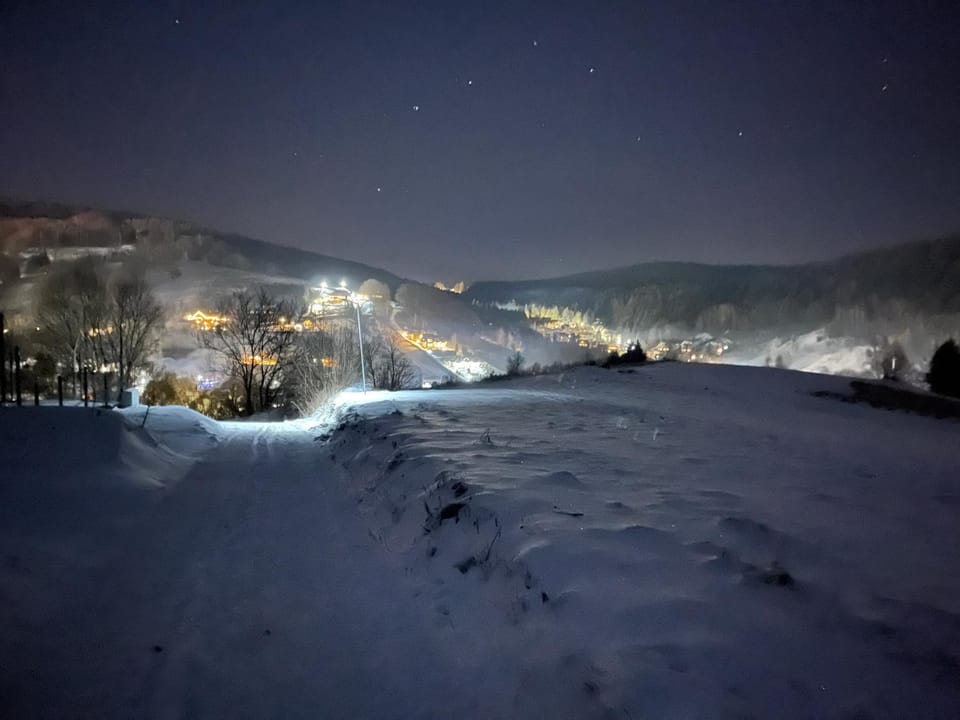 Night, Natural landscape, Winter, Mountain view