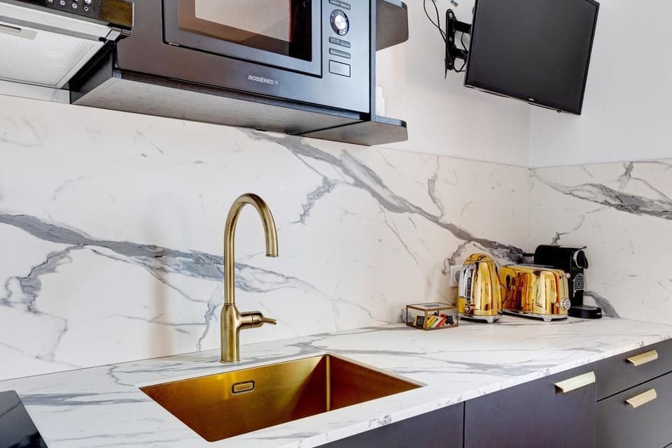 Kitchen or kitchenette, stove