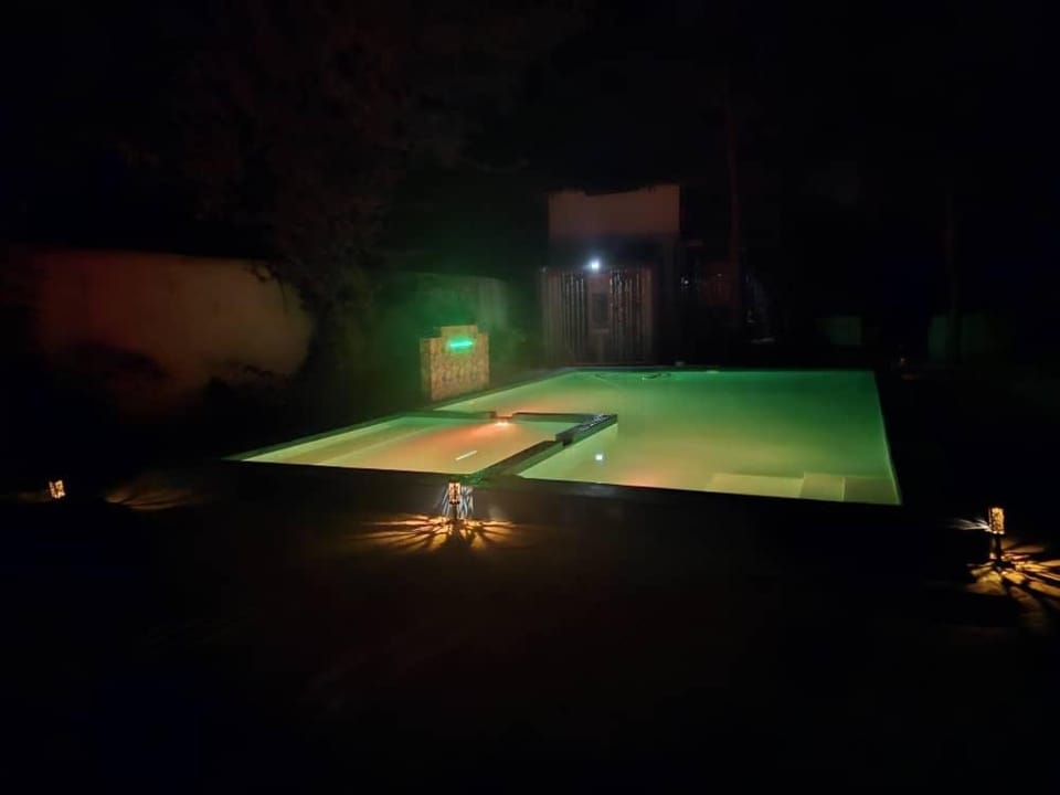 Night, Pool view, Swimming pool, Swimming pool