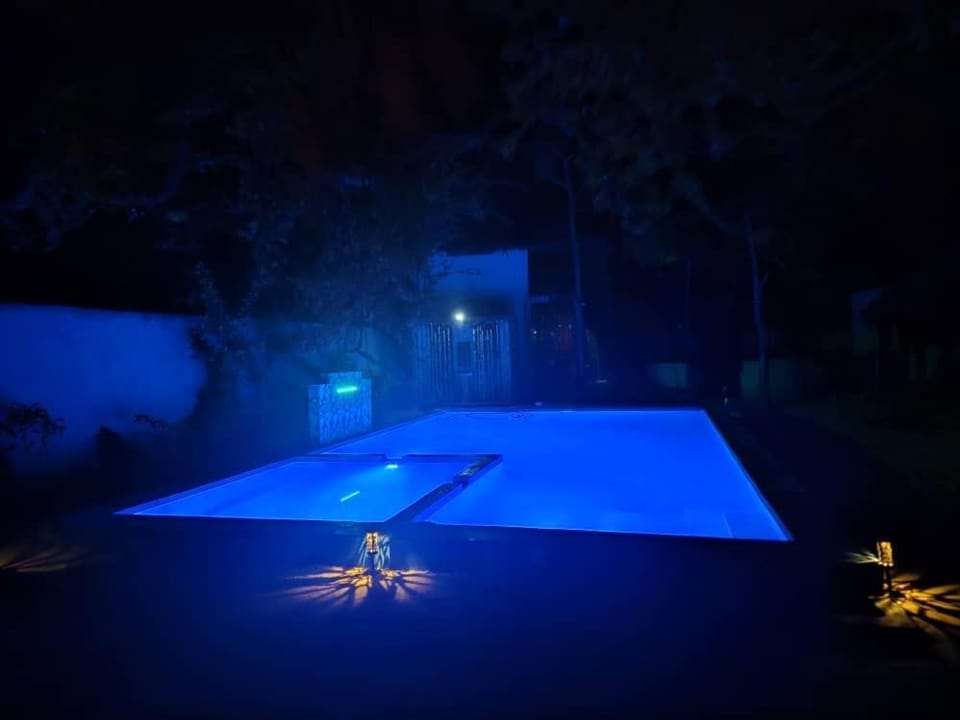 Night, Pool view, Swimming pool, Swimming pool