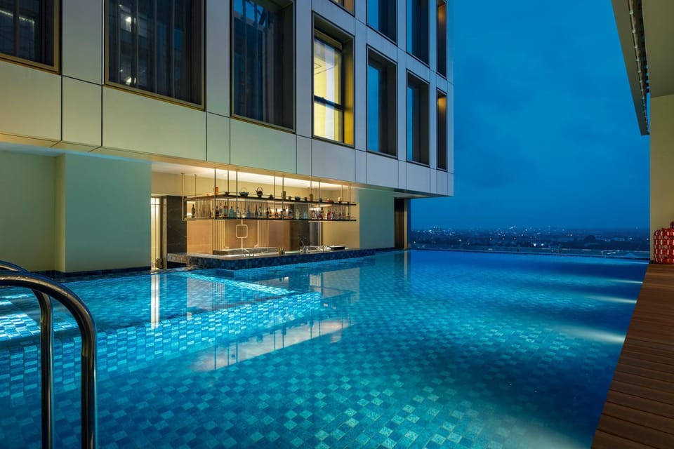 Night, Pool view, Swimming pool