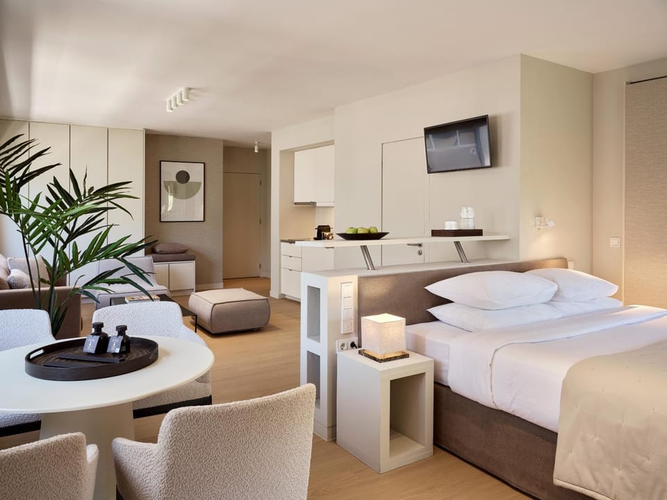Bed, TV and multimedia, Kitchen or kitchenette, Living room, Photo of the whole room, Bedroom