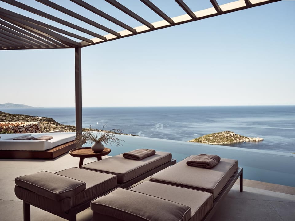 Patio, View (from property/room), Pool view, Sea view, Swimming pool, towels