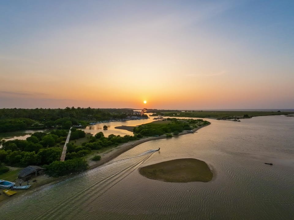 Natural landscape, Bird's eye view, River view, Sea view, Sunset