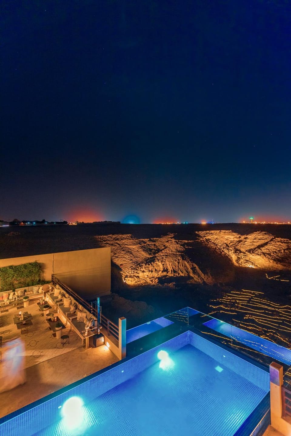 Night, Natural landscape, Balcony/Terrace, Mountain view, Pool view, Swimming pool