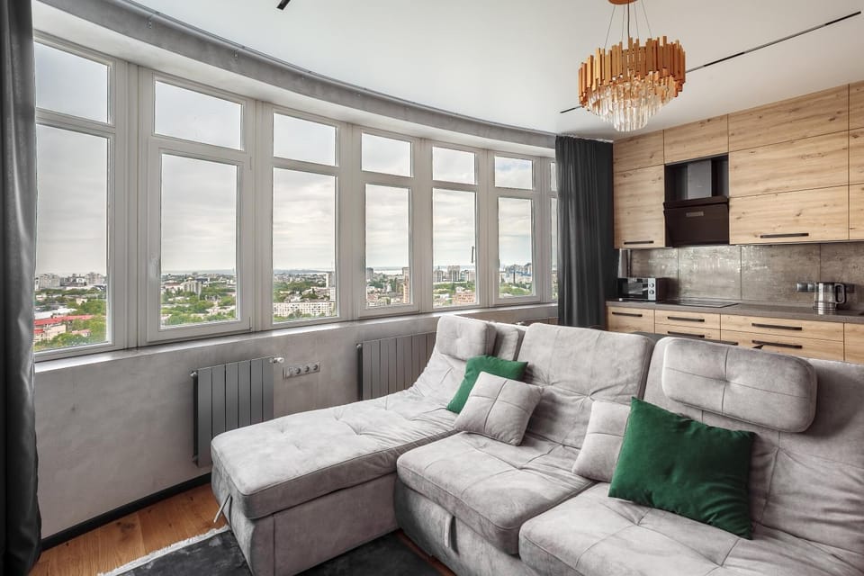 Kitchen or kitchenette, Living room, Seating area