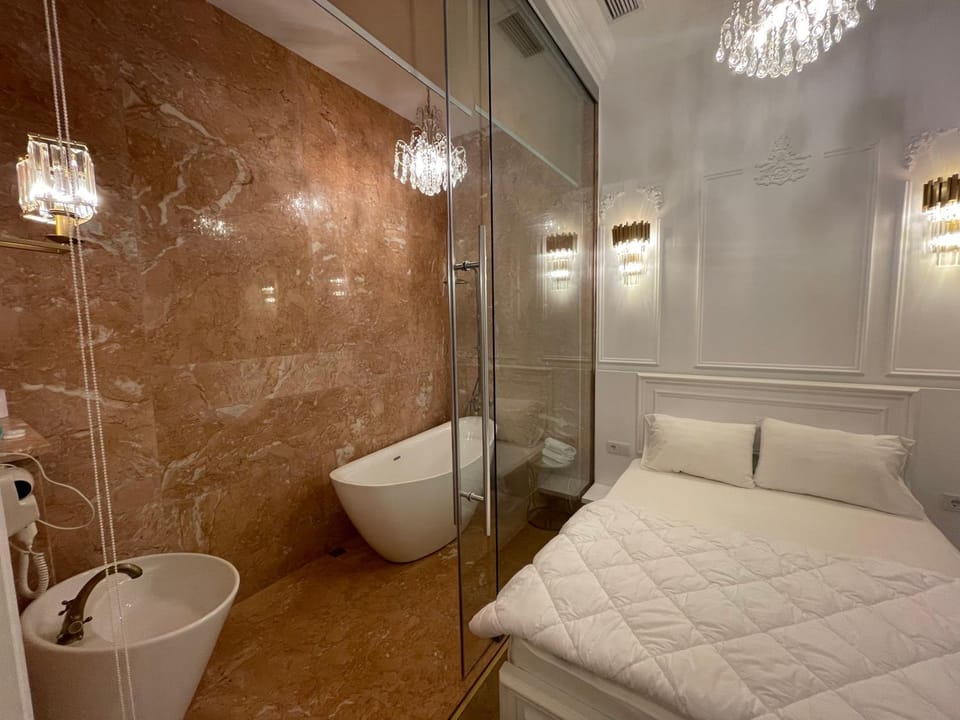 Shower, Bed, Bathroom, Bedroom