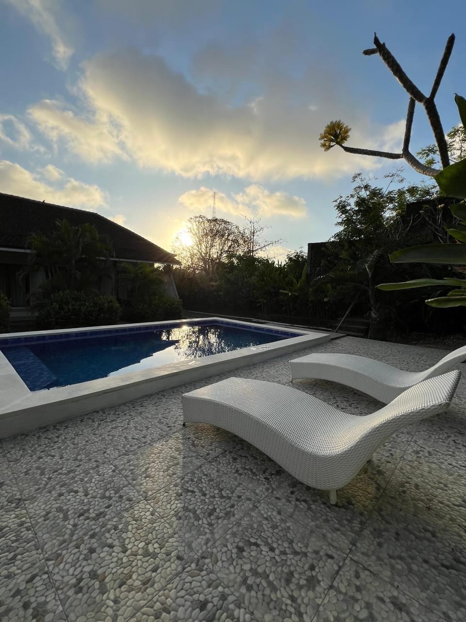 Natural landscape, Pool view, Swimming pool, Sunset, sunbed