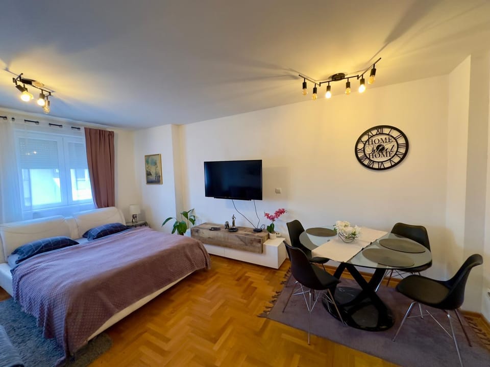 Bed, TV and multimedia, Living room, Photo of the whole room, Seating area, Bedroom