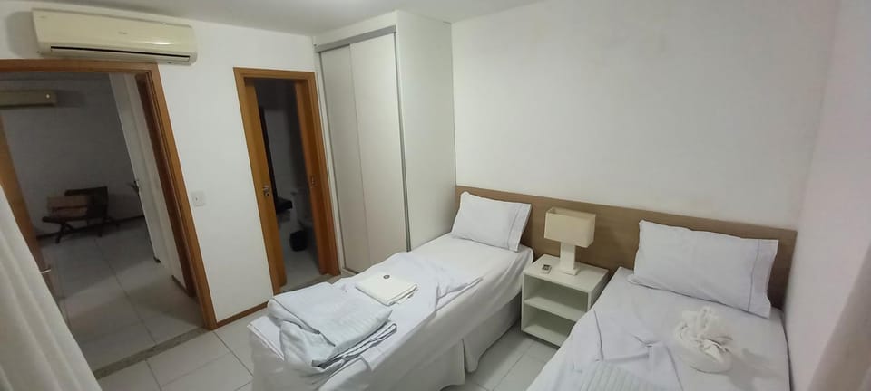 Bed, Photo of the whole room, Bedroom, towels, air conditioner