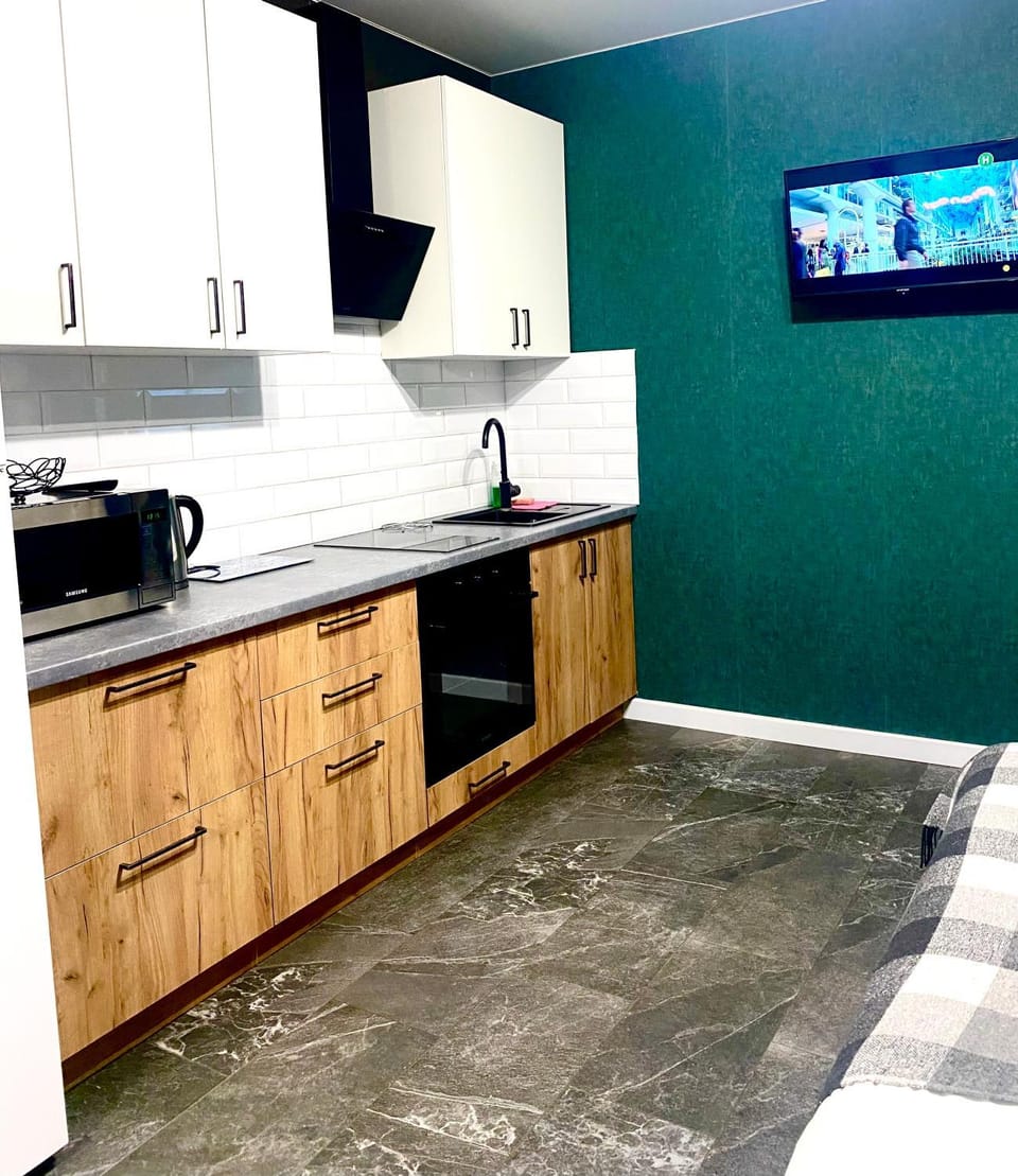 Kitchen or kitchenette, stove