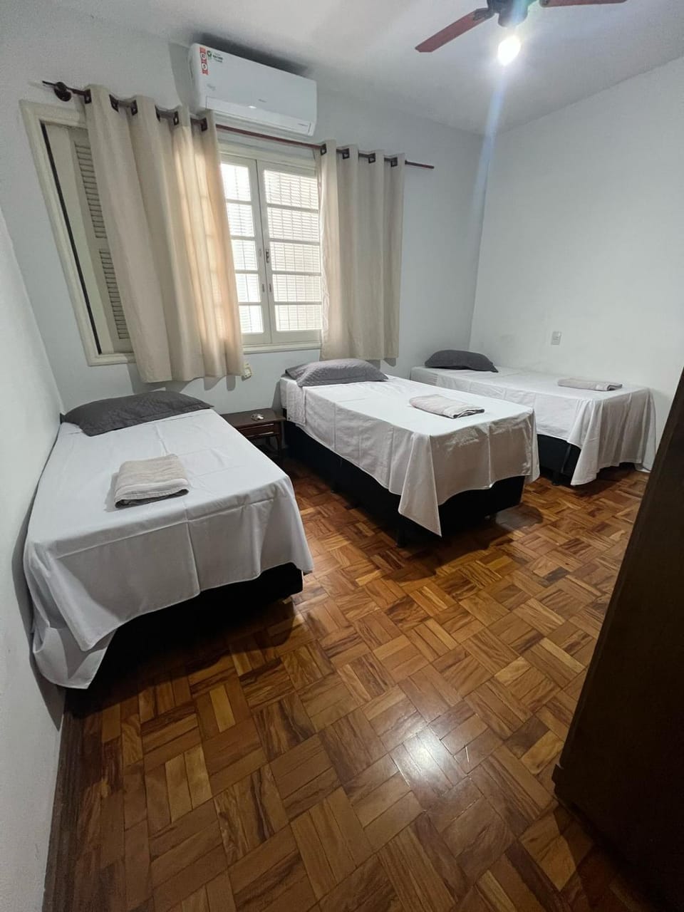 Bed, Photo of the whole room, Bedroom, towels, air conditioner