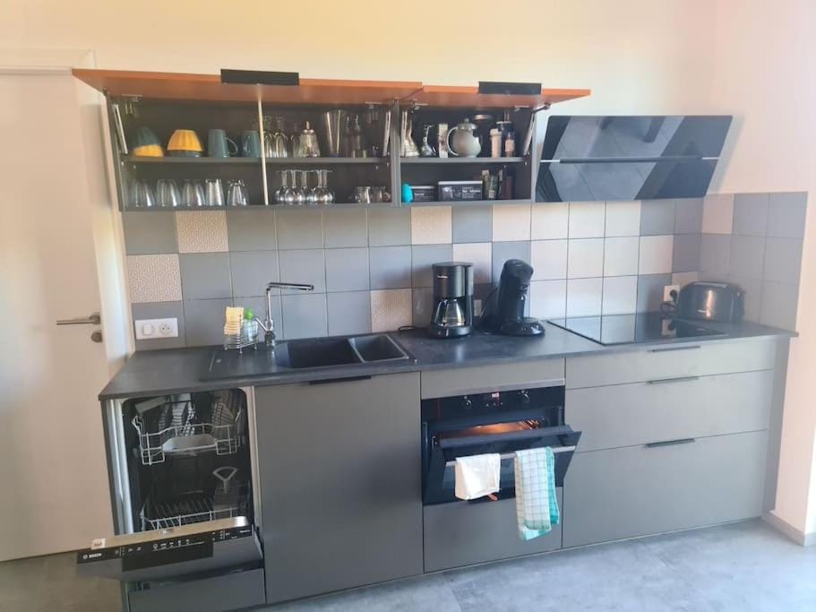 Kitchen or kitchenette, stove