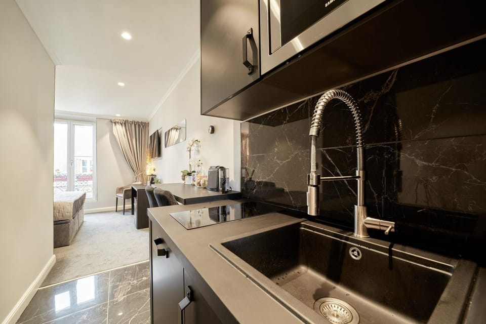 Kitchen or kitchenette, stove