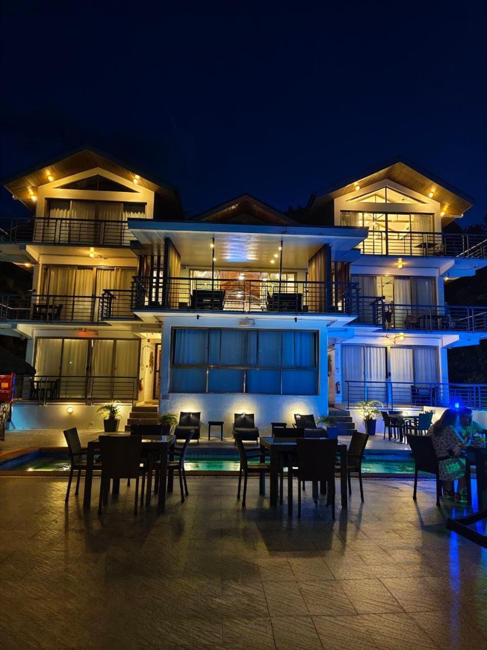 Patio, Night, Balcony/Terrace, Pool view, Swimming pool