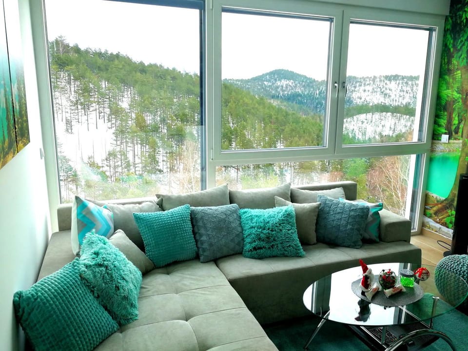 Living room, Seating area, Mountain view