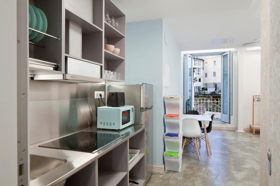 Kitchen or kitchenette, stove