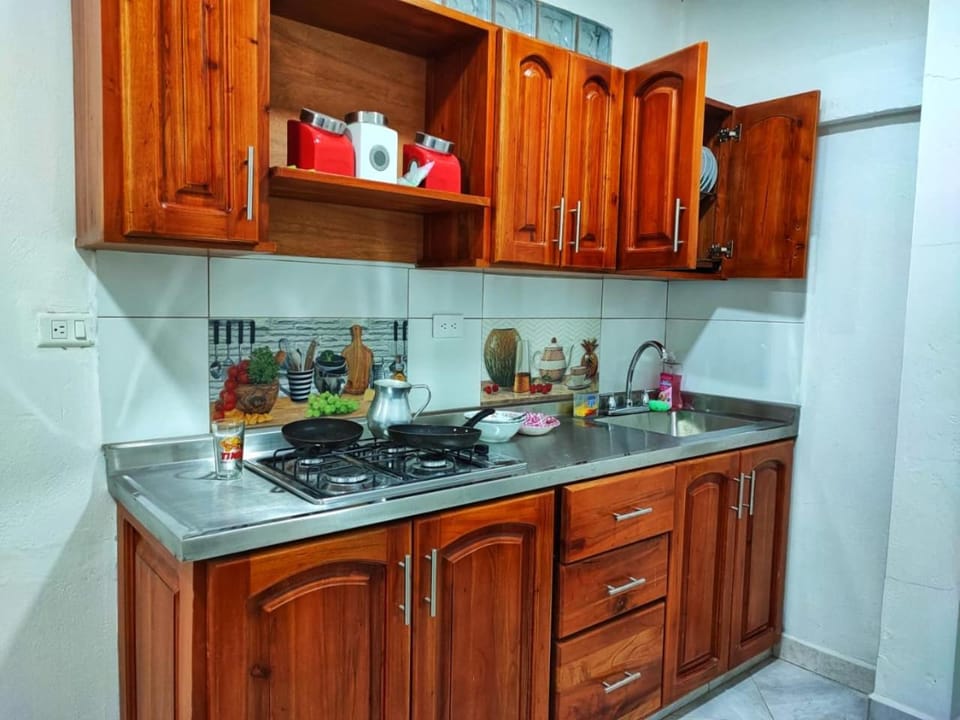 Kitchen or kitchenette, stove