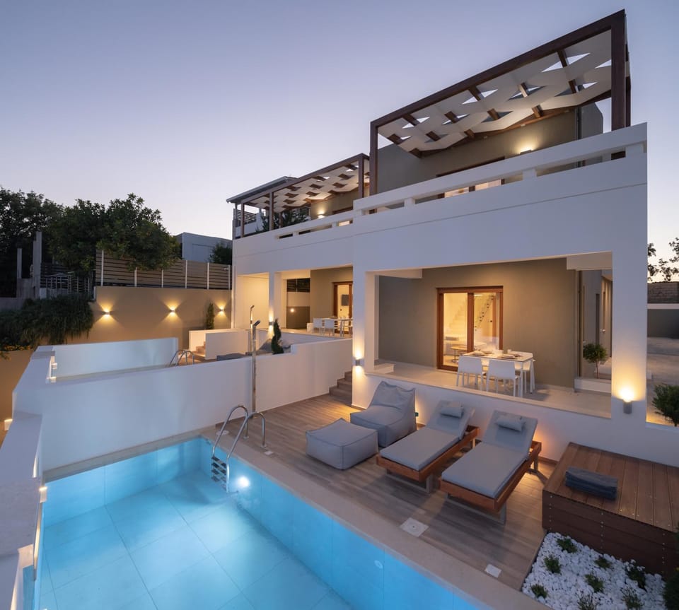 Property building, Swimming pool, Sunset