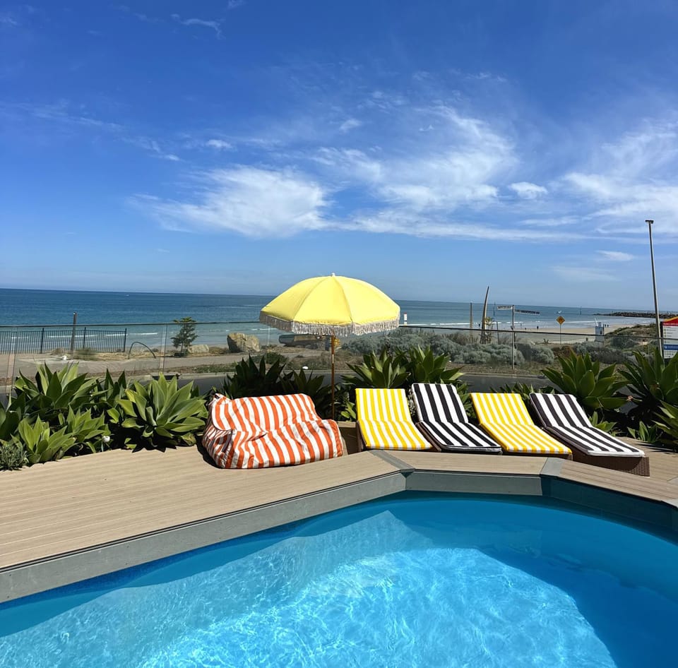 Patio, Natural landscape, Beach, Pool view, Sea view, Swimming pool, sunbed