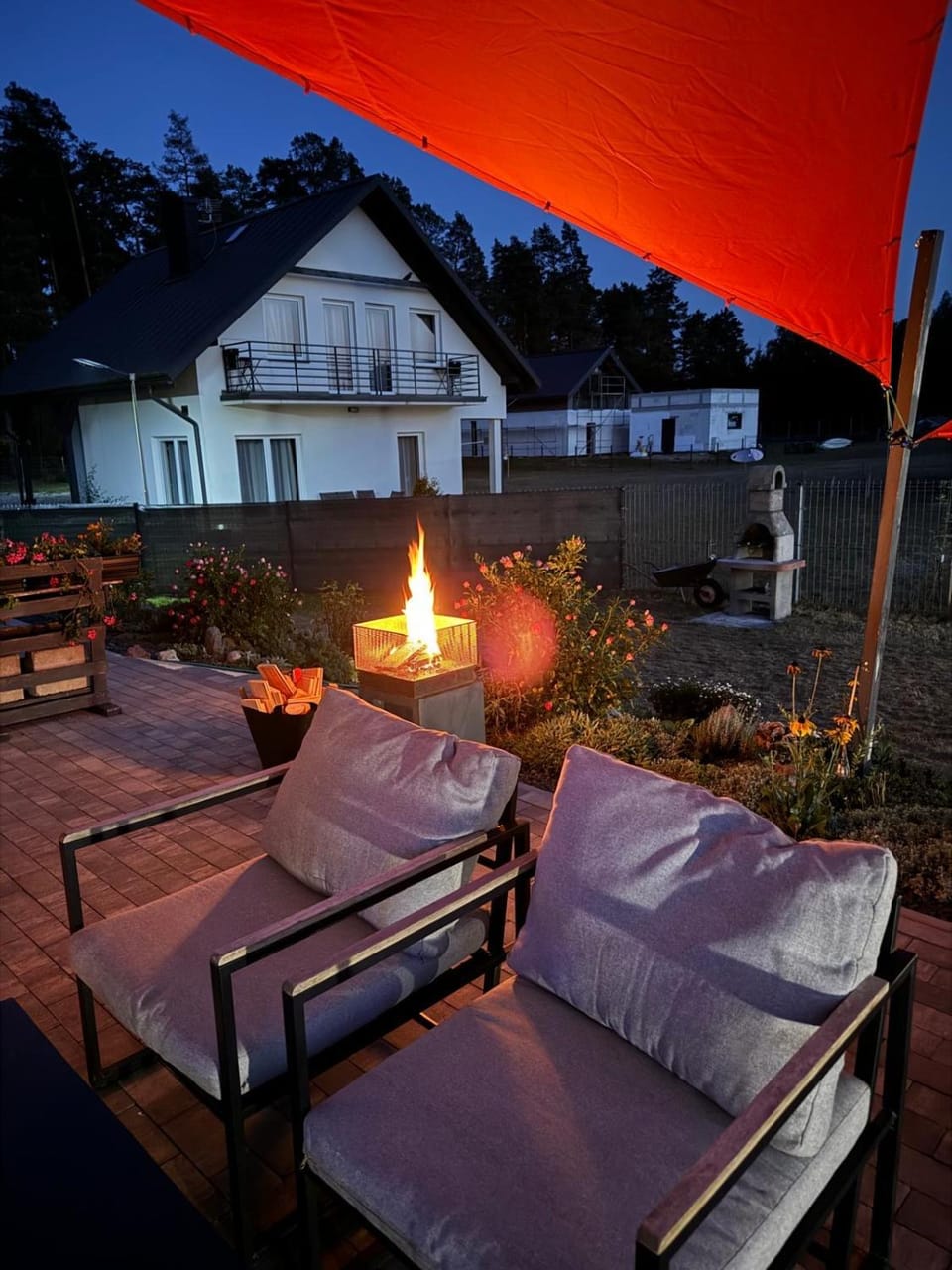 Property building, Night, Garden, Seating area, Garden view
