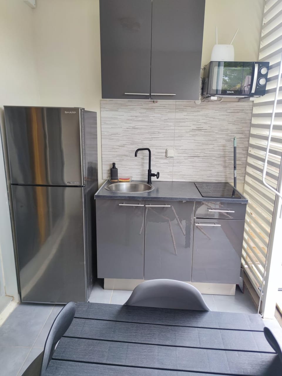 Kitchen or kitchenette, stove