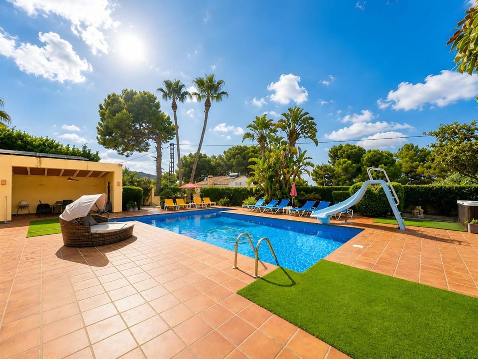 Property building, Living room, Swimming pool