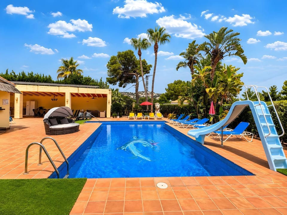 Property building, Living room, Swimming pool