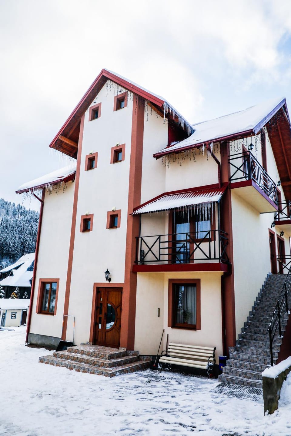 Property building, Facade/entrance, Natural landscape, Winter, Mountain view