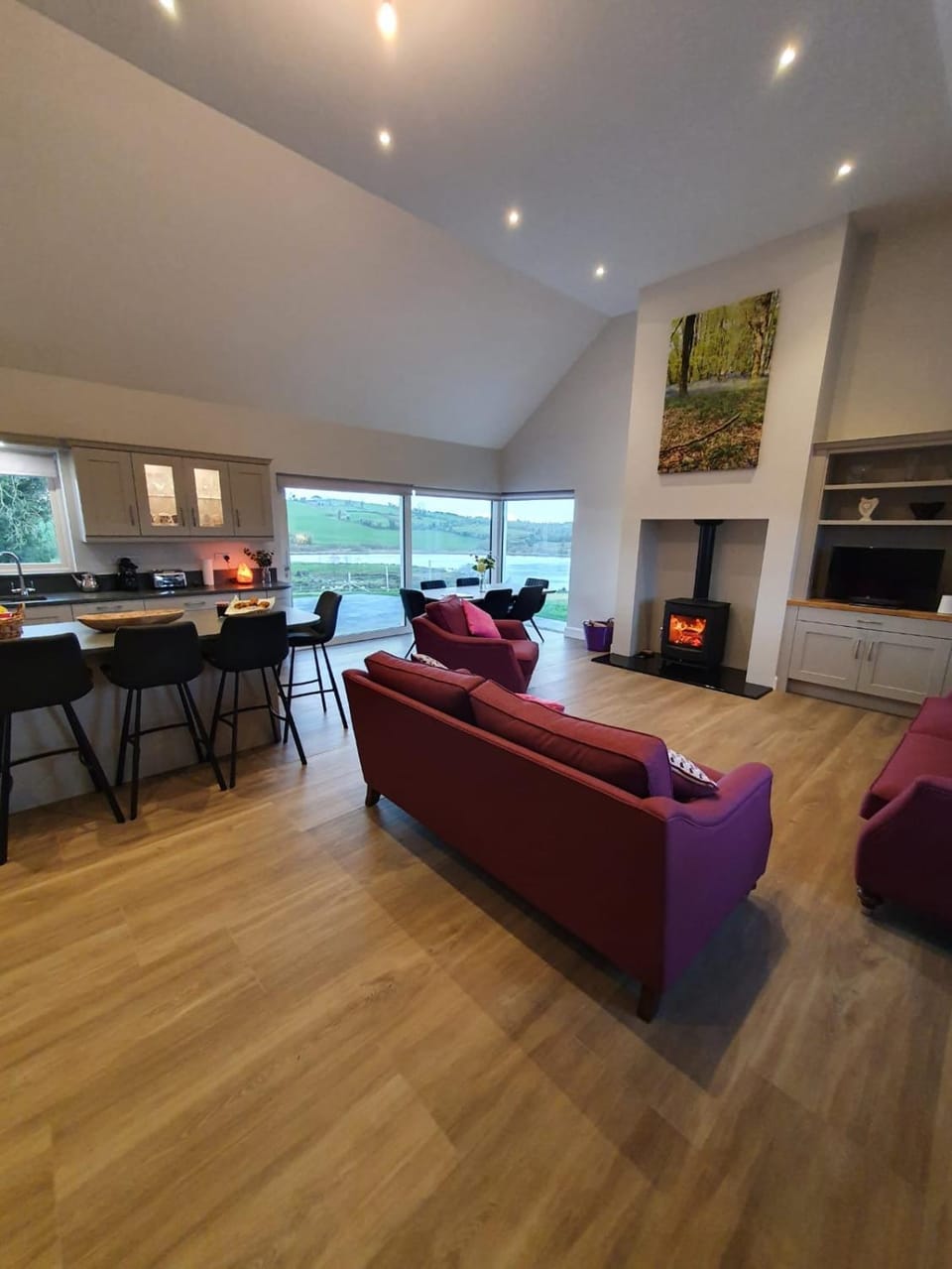 Living room, Dining area, Lake view, Lake view, flat iron, kitchen