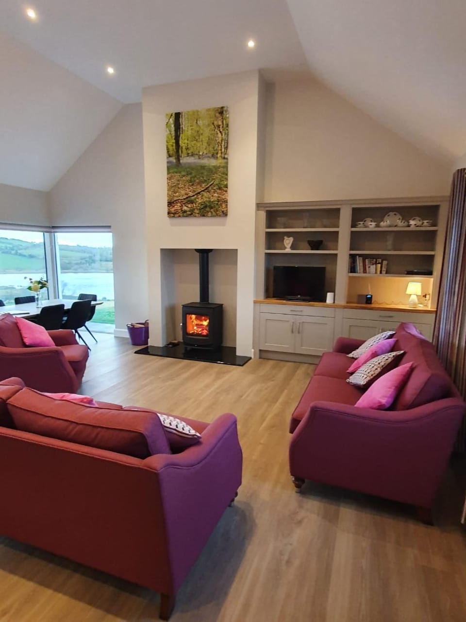 Living room, Dining area, Lake view, Lake view, flat iron